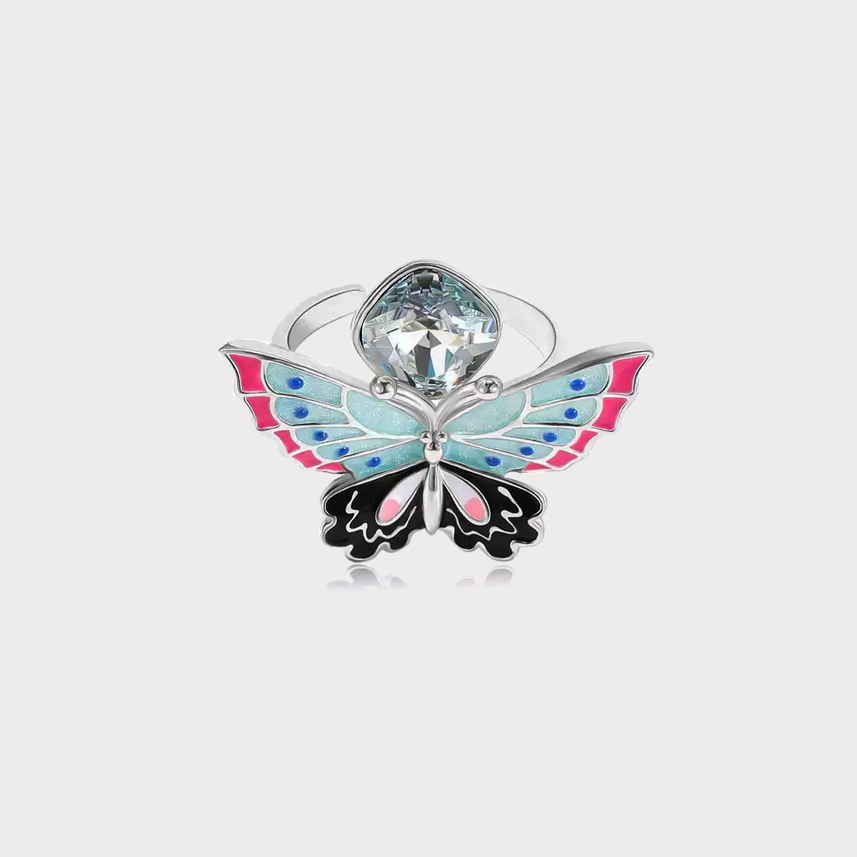 Silver Butterfly Crystal Ring Polished Element Glam Finish