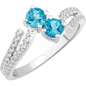 14K White Swiss Blue Topaz & 1/4 CTW Diamond Ring Dreamy Gift Soft Texture