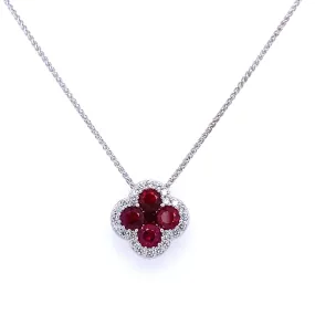 handmade touch Custom Piece Bremer Jewelry 18K White Gold Rubies and Diamonds Cluster Necklace (1.51ctw)