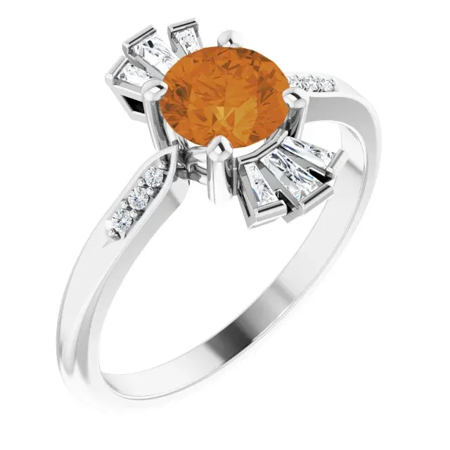 Metallic Sheen Affordable Memento 14K White Citrine & 1/6 CTW Diamond Ring