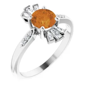 Metallic Sheen Affordable Memento 14K White Citrine & 1/6 CTW Diamond Ring