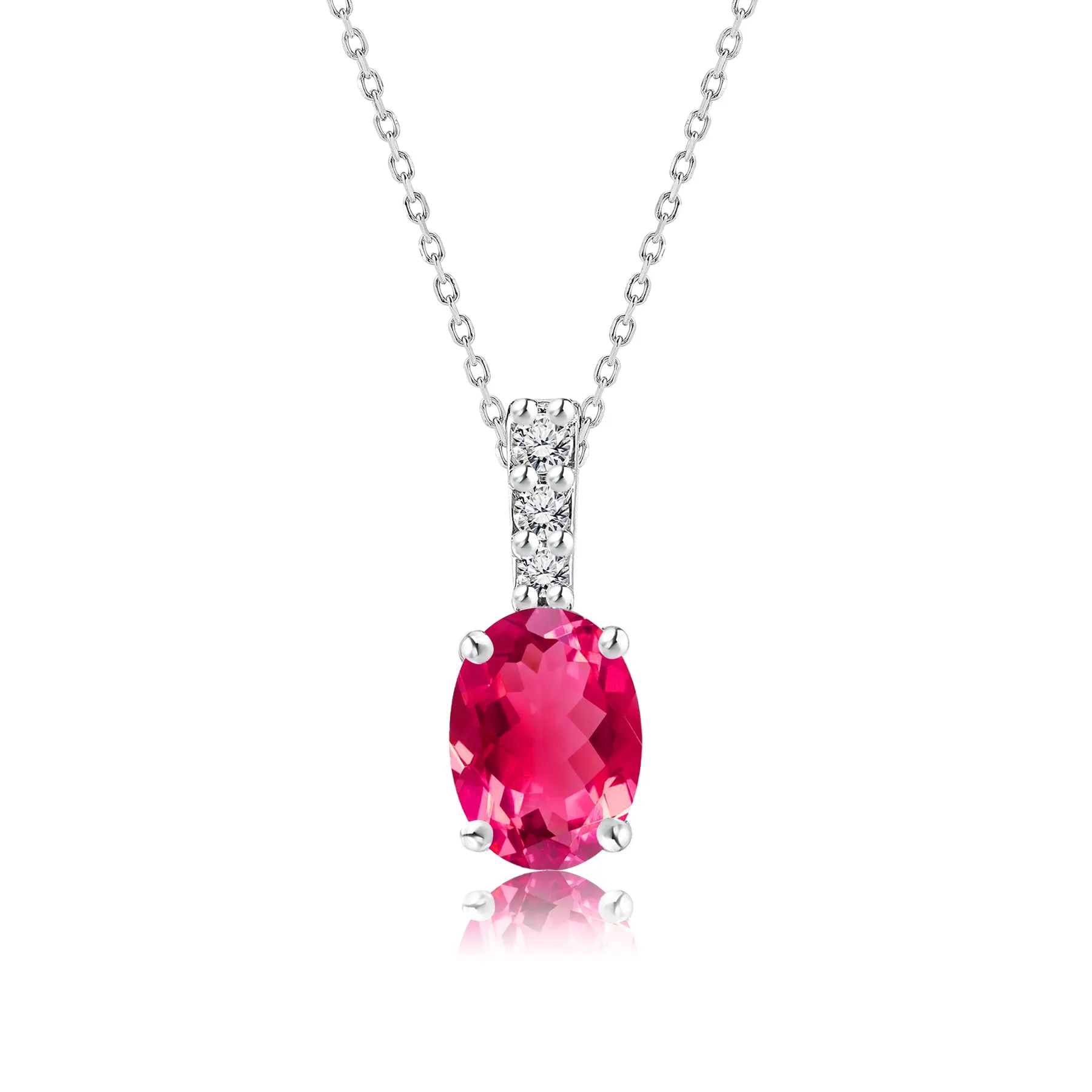 Elegant Evening Jewelry Flawless 1.25 Carat Oval Cut - Ruby - July Birthstone Pendant Necklace for Women in 18K White Gold over Silver