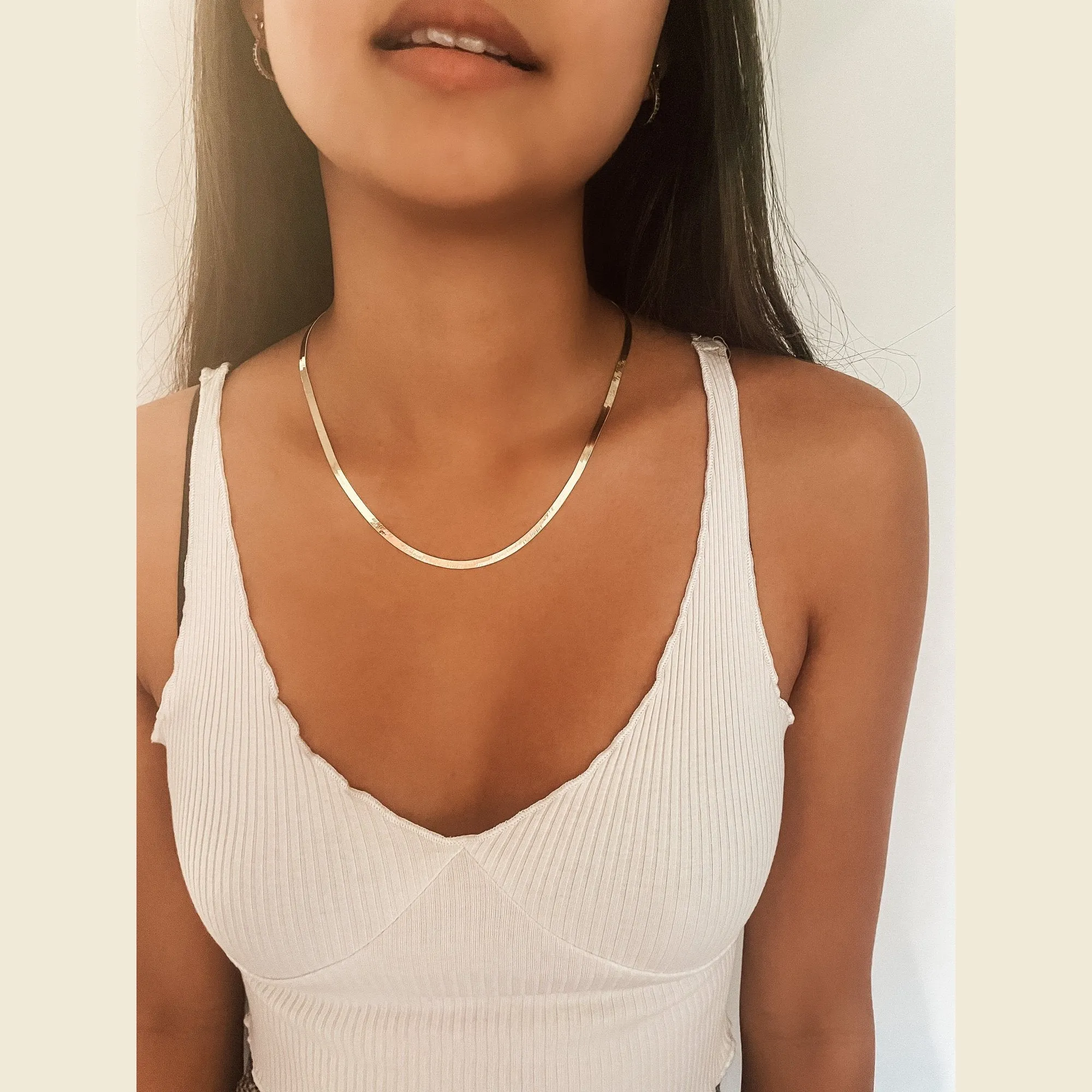 Stackable Piece Solid Gold Herringbone