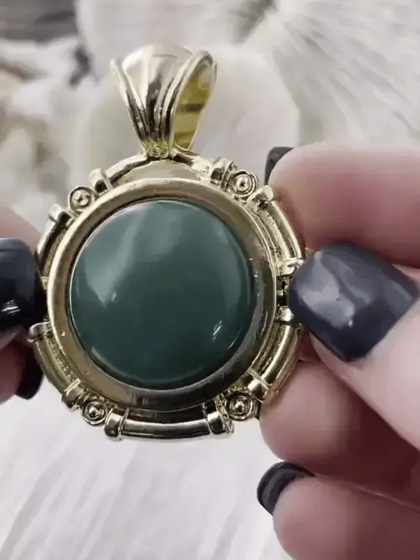 Fashion Statement Comfortable Jewelry Green Aventurine Stone Pendant with Bezel, Natural Stone Pendants, Cabochon Stone Comes in a variety of patterns, 3 bezel colors, Fast Ship