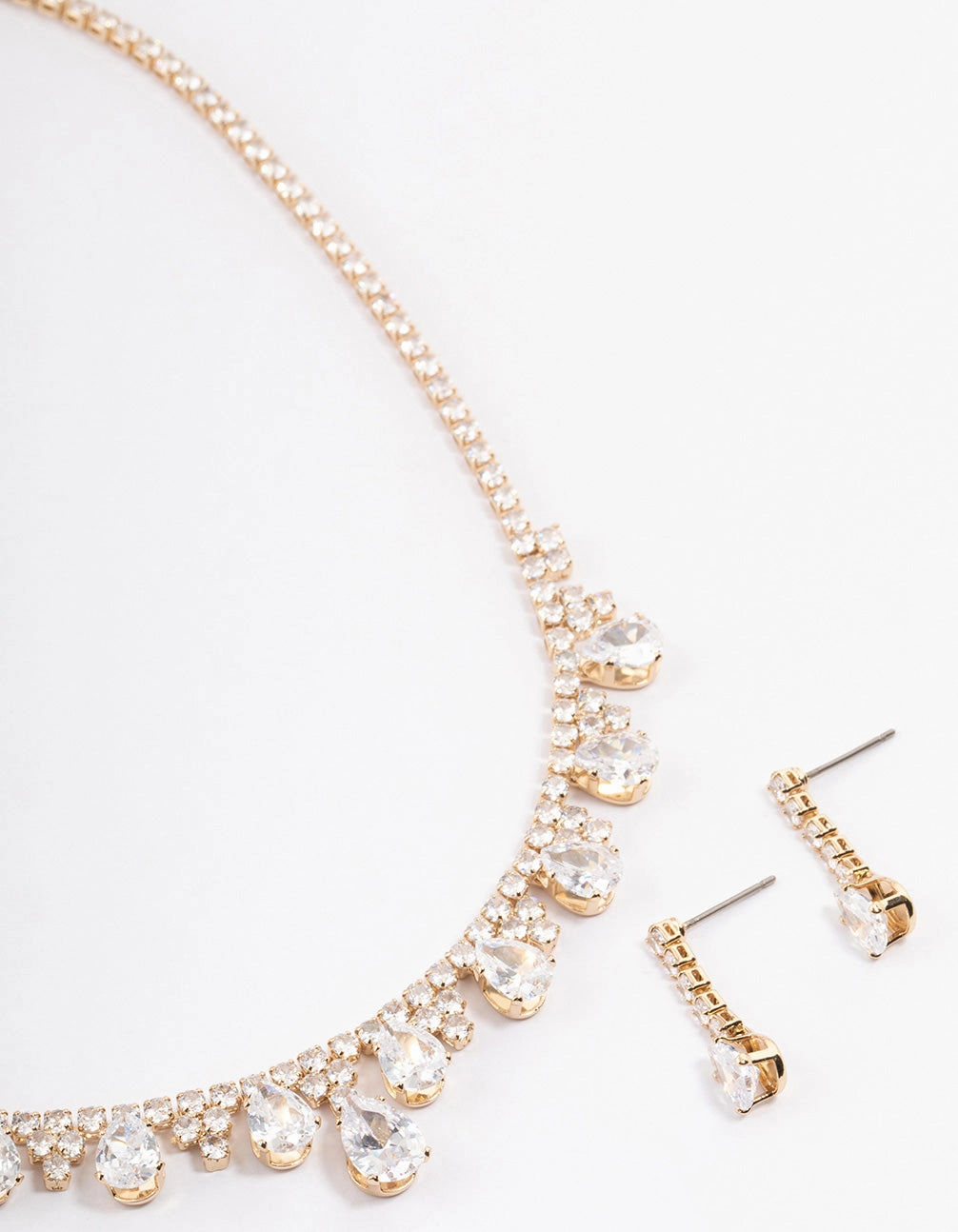 Gold Cubic Zirconia Cupchain Teardrop Jewellery Set Dainty Spark Holiday Outfit