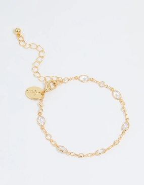 Gift Idea Wedding accessory Gold Plated Cubic Zirconia Oval & Round Bracelet