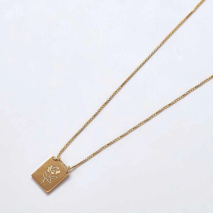 Gold Rose Bar Pendant Necklace Shiny Texture