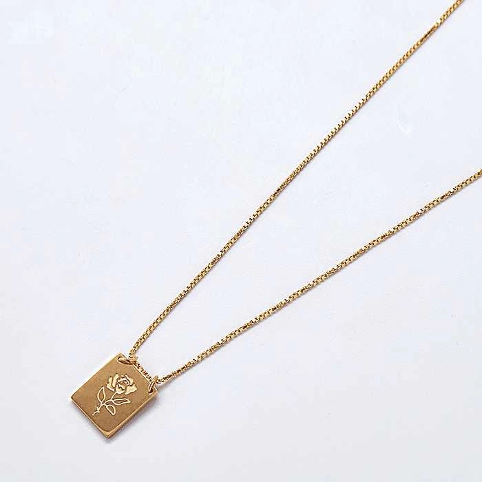 Minimal Piece Gold Rose Bar Pendant Necklace