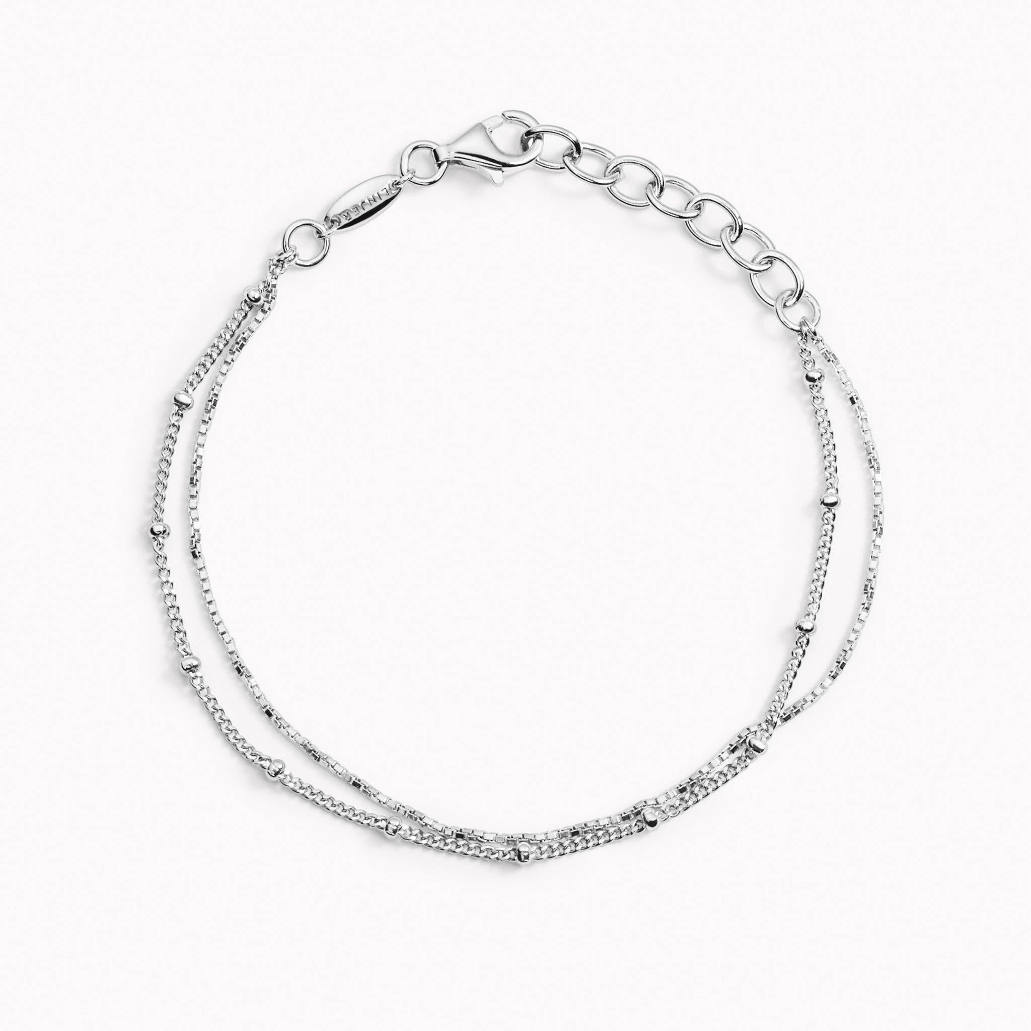 Fresh Sparkle Distinctive Shape Double Chain Bracelet Silver - Kjersti