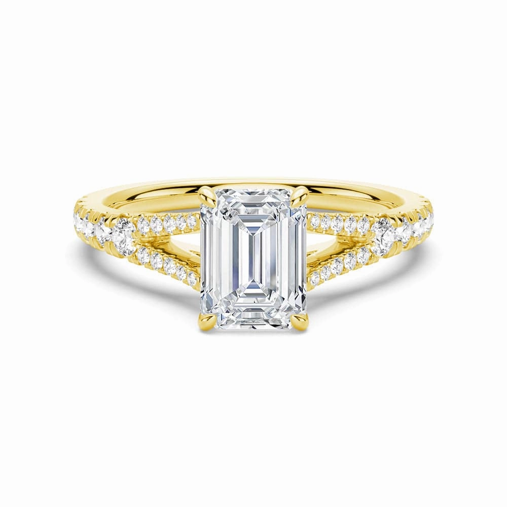 Fashion Look Emerald Cut Split Shank Moissanite Engagement Ring