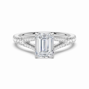 Shiny Treasures Fashion Collection Emerald Cut Split Shank Moissanite Engagement Ring