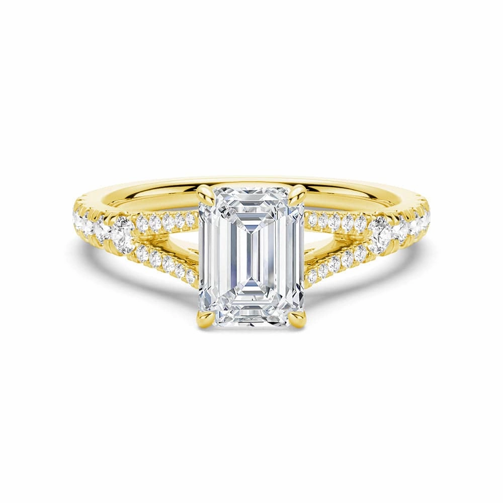Soft Style Emerald Cut Split Shank Moissanite Engagement Ring