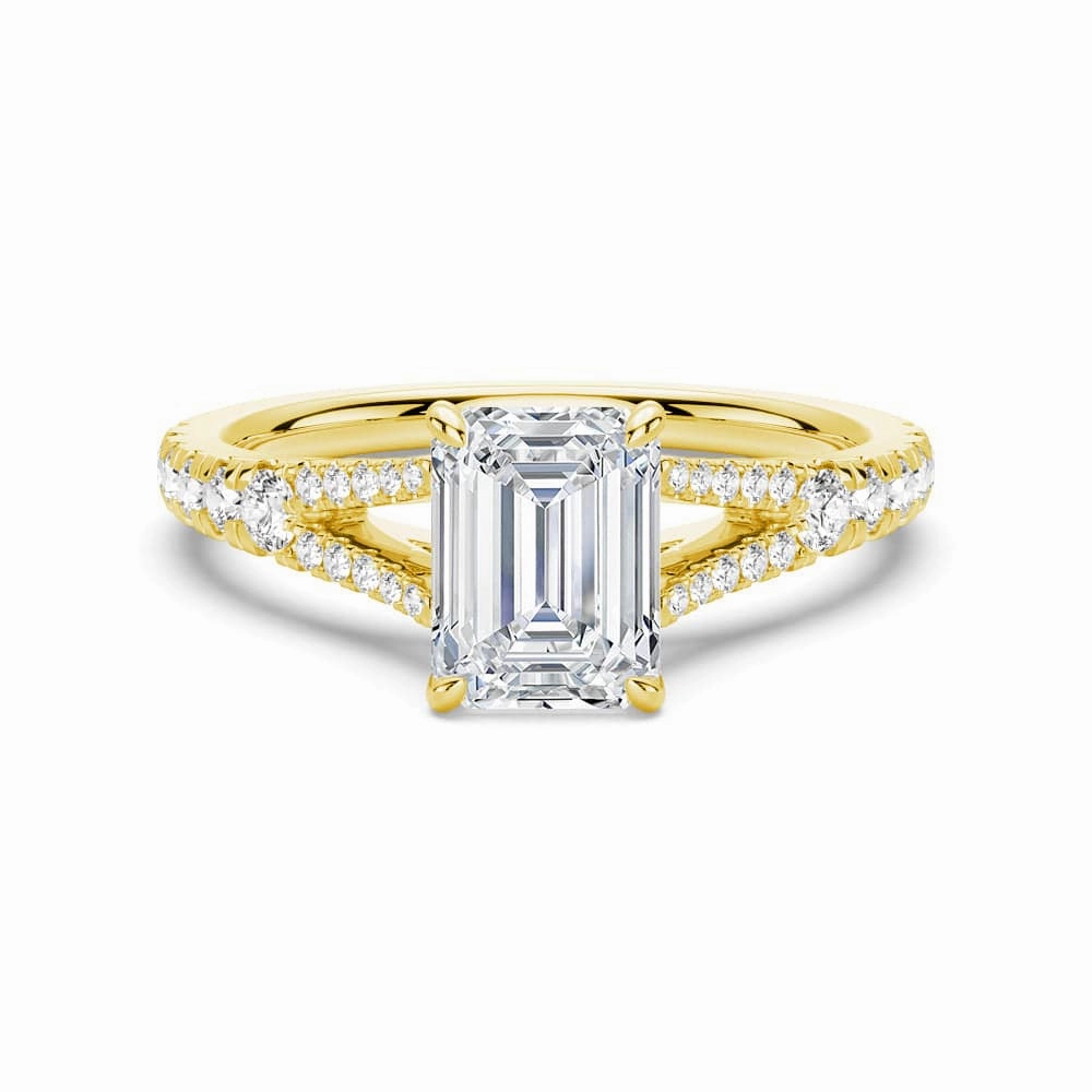 Emerald Cut Split Shank Moissanite Engagement Ring Easy Match