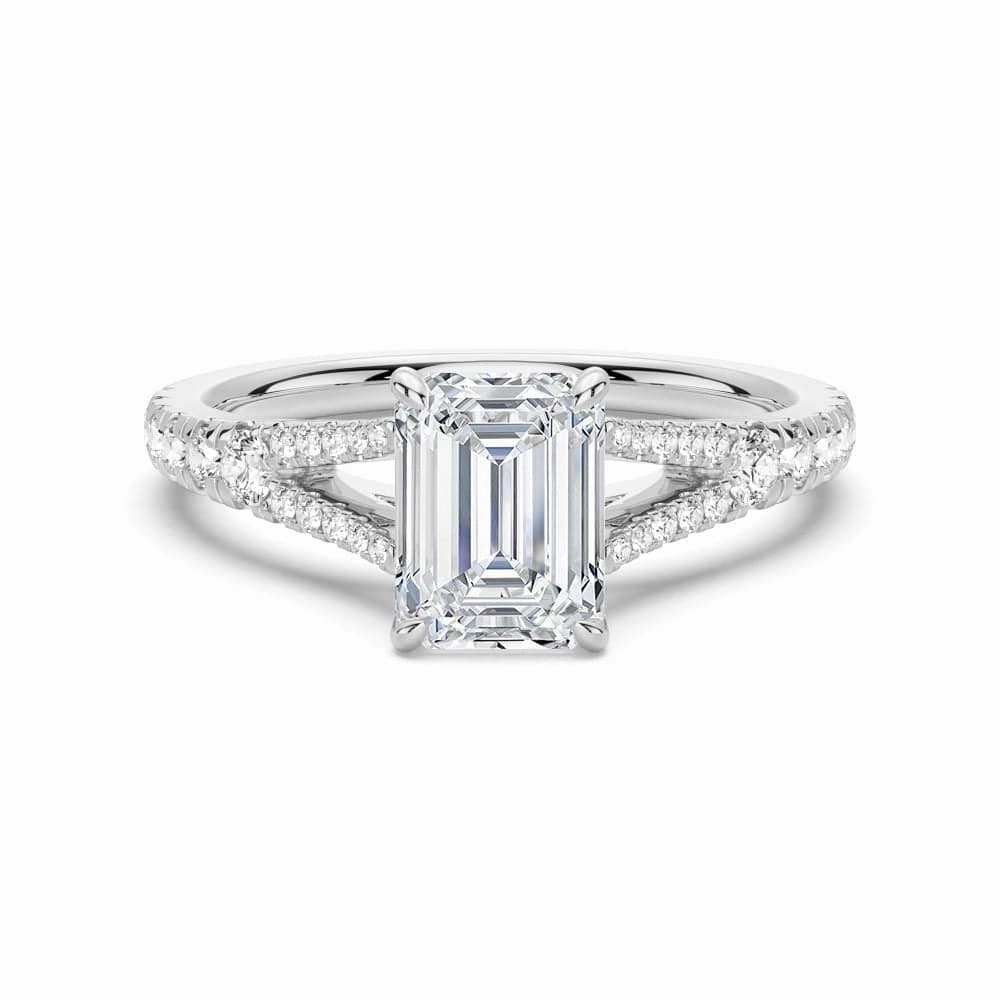 Polished Layer Glamorous touch Emerald Cut Split Shank Moissanite Engagement Ring