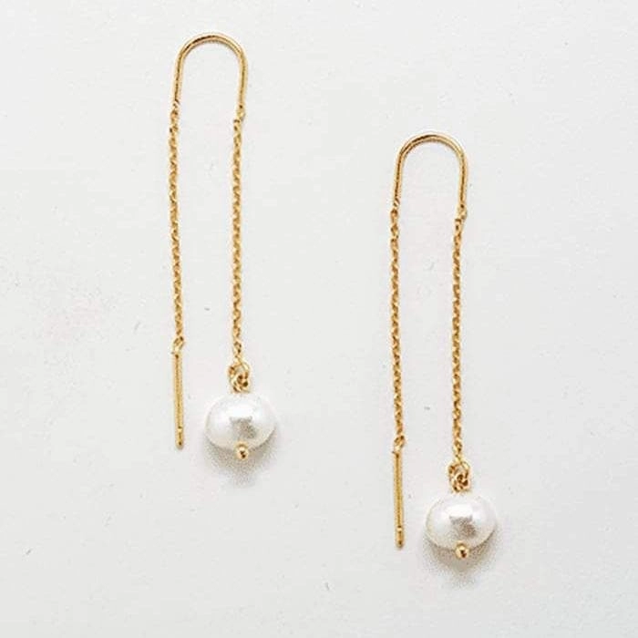 Trend Style Gold Pearl Threader Drop Earrings