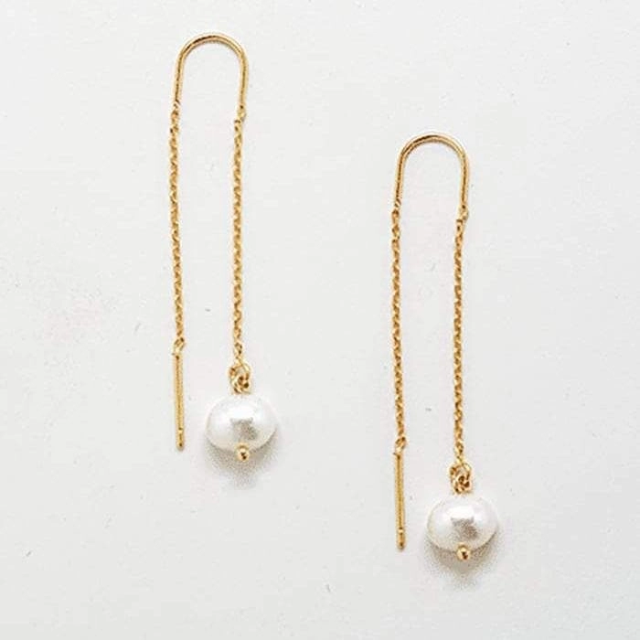 Gold Pearl Threader Drop Earrings Engagement Style