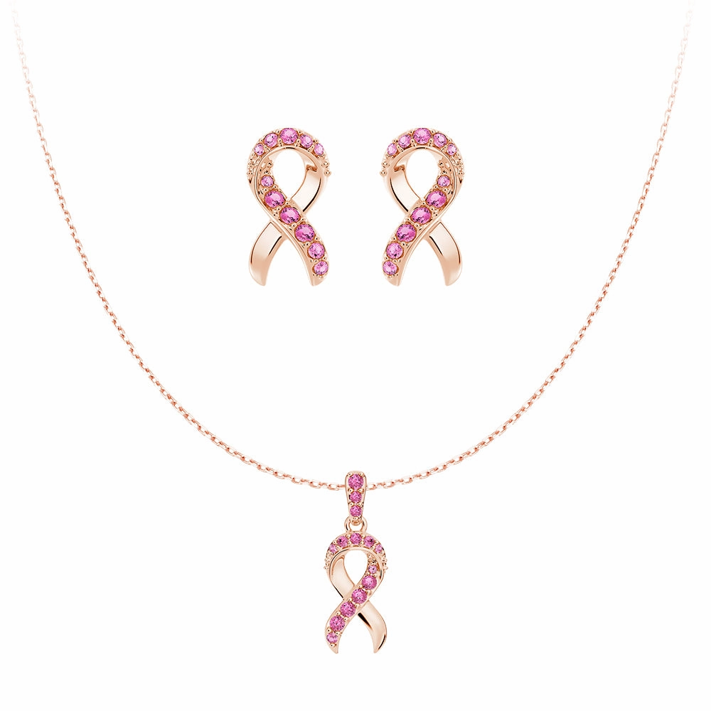 ??Faith Over Fear?? Ribbon Necklace & Earrings Set With Pav?? Pink Sapphires Graceful Appeal