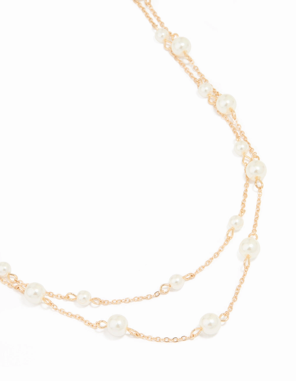 Gold Plated Freshwater Pearl Chain Layered Necklace Delicate Frame