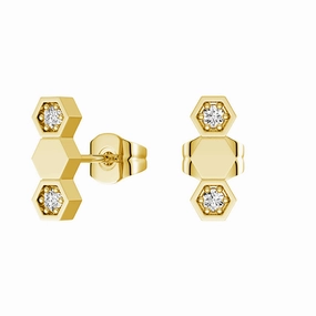 Honeycomb Hexagon Stud Earrings with Lab Grown Diamonds Dazzling Detail