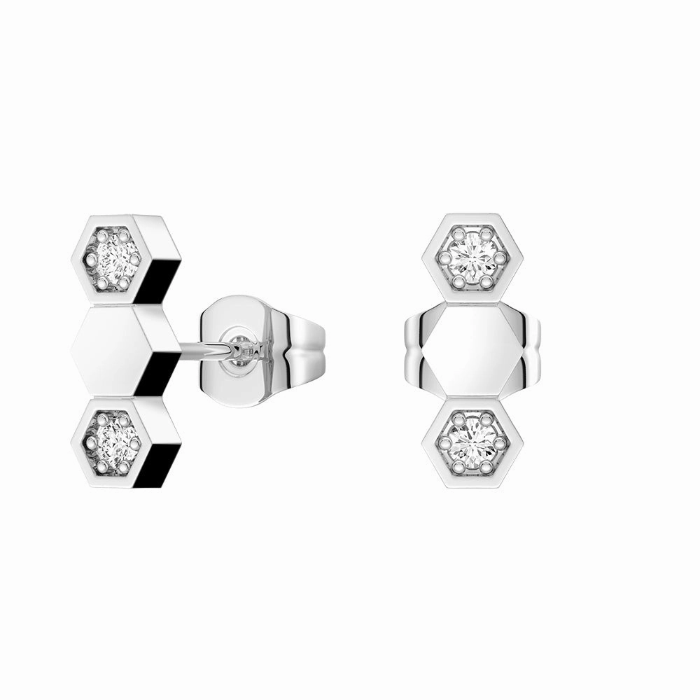 Honeycomb Hexagon Stud Earrings with Lab Grown Diamonds Dazzling Touch Effortless Chic