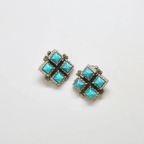 Bridal Accent Vintage Silver and Turquoise Diamond Earrings