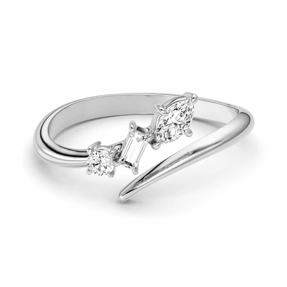 Mixed Cut Three Stone Lab Grown Diamond Promise Ring Distinctive Finish