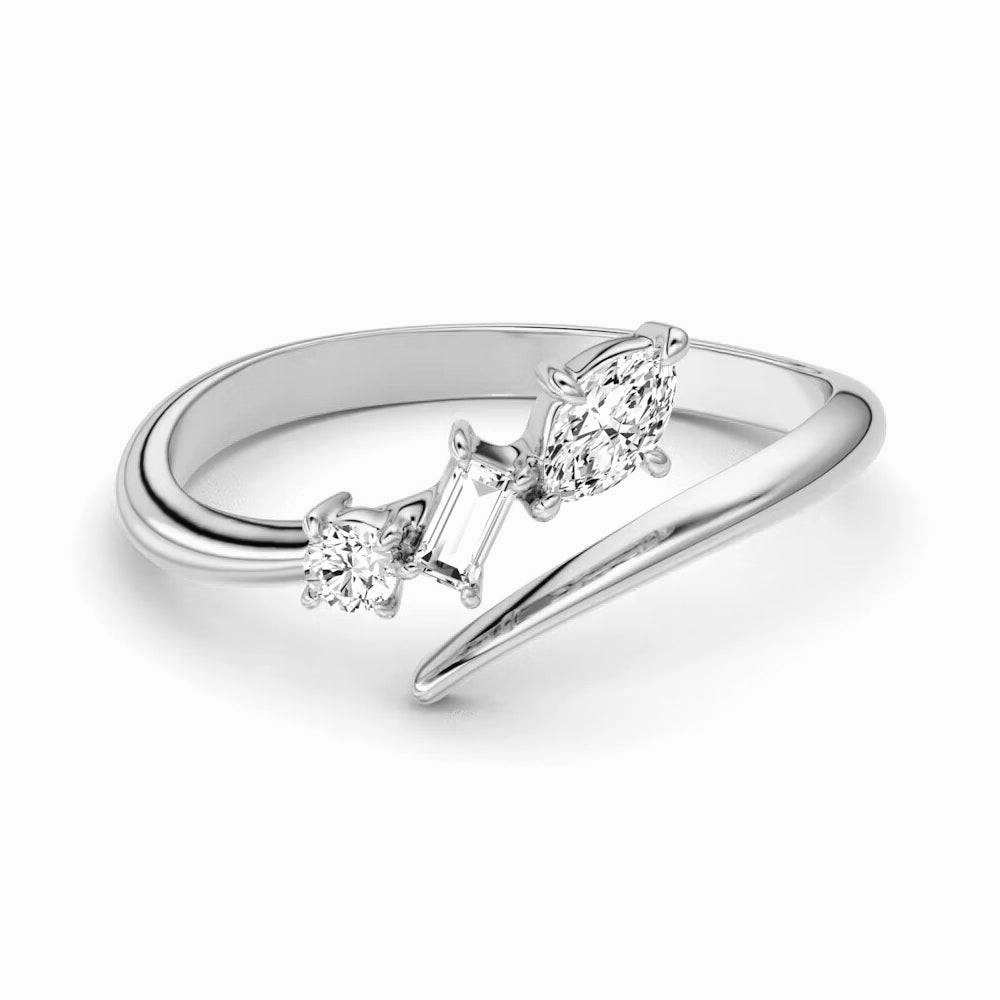 Sophisticated Jewelry Design Dazzling Effect Mixed Cut Three Stone Lab Grown Diamond Promise Ring