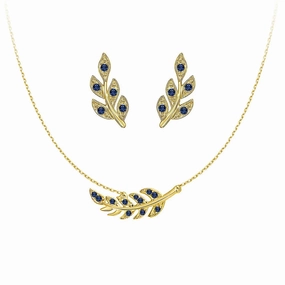 Distinctive Highlight Couture Botanical Foliage Lab Grown Sapphire Necklace And Earring Set