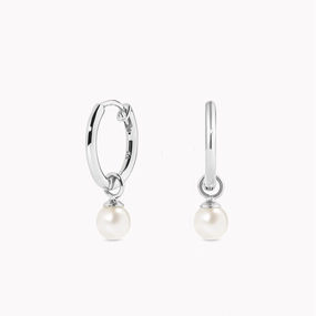 Pearl Huggie Earrings Silver - Kirsten Timeless Beauty Party Style