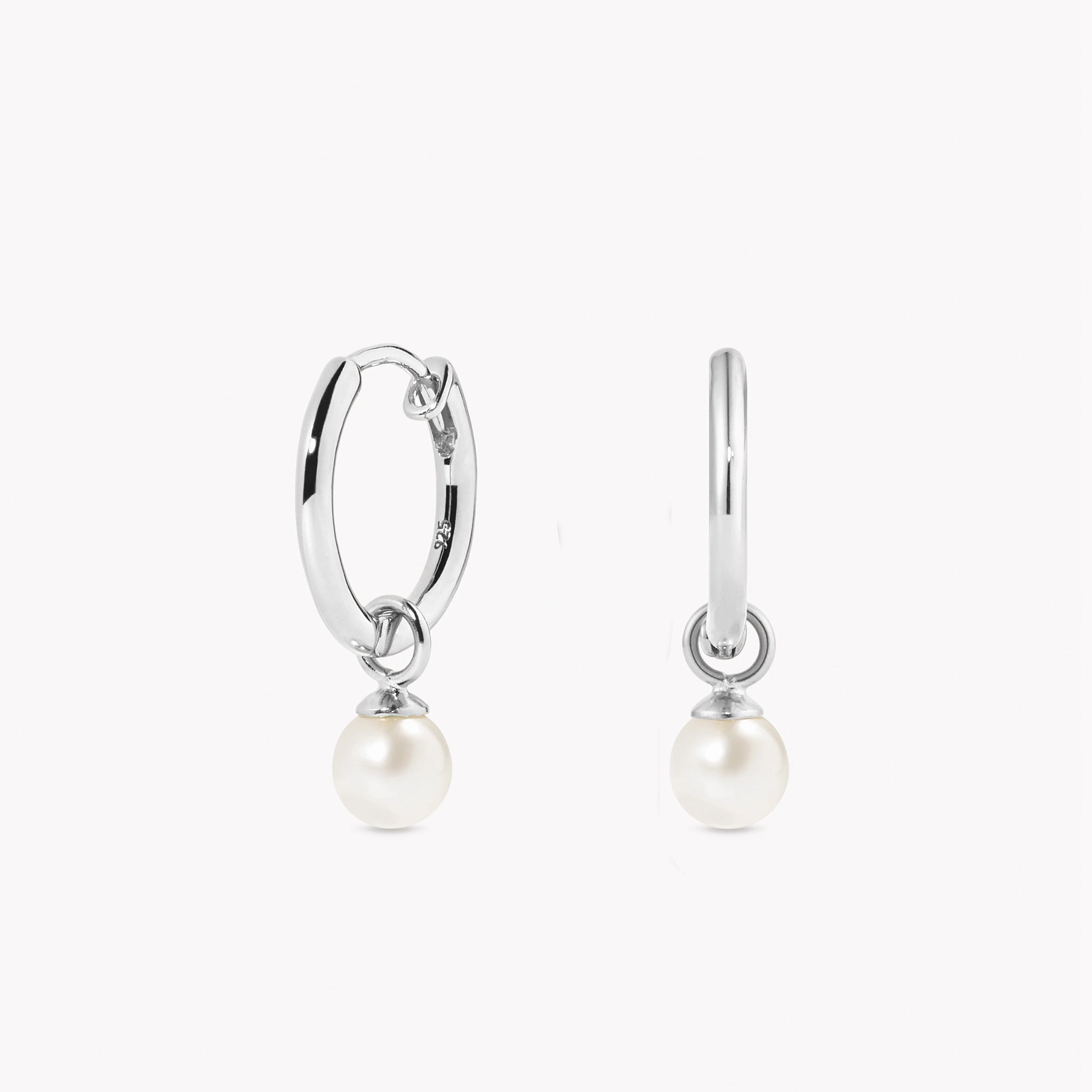 Pearl Huggie Earrings Silver - Kirsten Timeless Beauty Party Style
