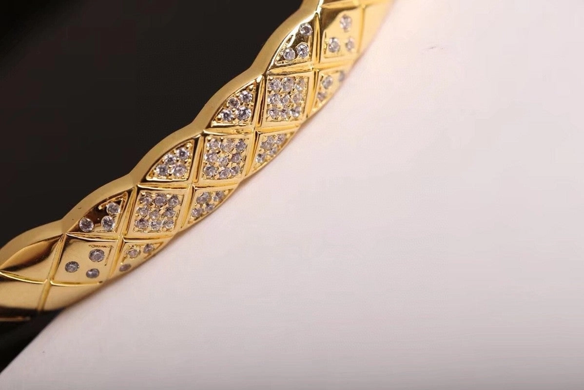 Embossed Quilted Bangle (8mm) Plain or with Cubic Zirconia Vivid Accent Lively Feature