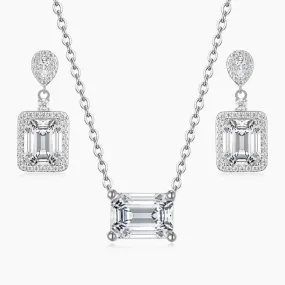 Graceful Flow Emerald Cut CZ Bridal Set in Sterling Silver