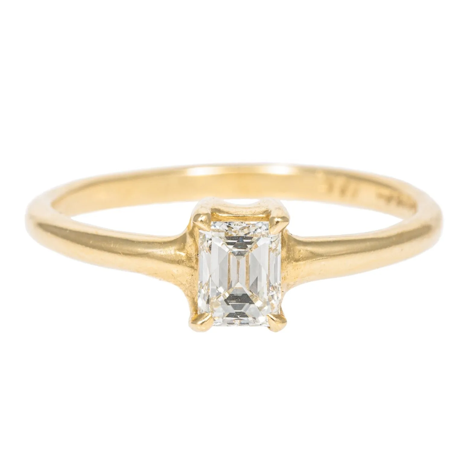 Emerald Cut Diamond Ring High Polish - 18k Gold   Diamond Distinctive Finish Finest Accent