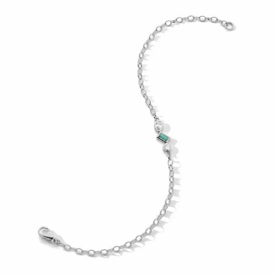 Emerald and Lab Grown Diamond Accented Chain Bracelet Fresh Style