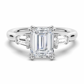 Graceful Lines Emerald Cut Moissanite Engagement Ring with Tapered Baguette Side Stones