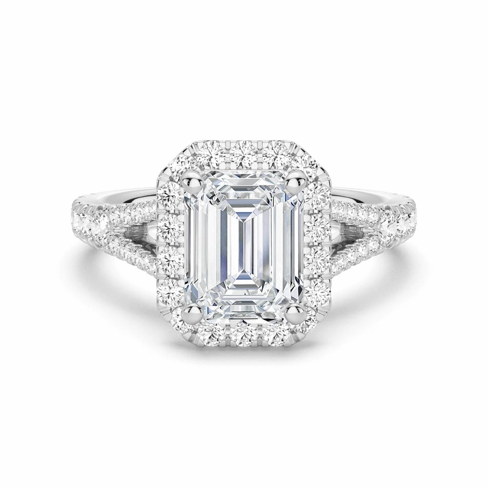 Fashion pieces Work Accent Emerald Cut Split Shank Moissanite Halo Engagement Ring