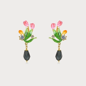Enamel Tulip Earrings Big Piece