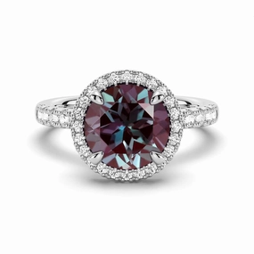 Romantic Feel 3 CT. Round Cut Alexandrite Engagement Ring With Moissanite Halo Pav??