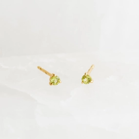 August Birthstone Stud Earrings 14k Gold - Olivine Petite Shine Silver Edge