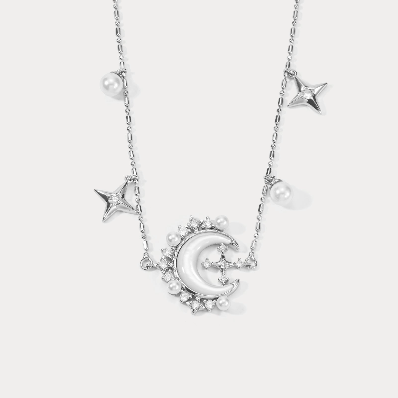 Simple Ornament Moon and Star Necklace