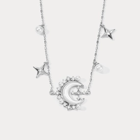Simple Ornament Moon and Star Necklace