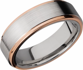 Cobalt chrome 7mm flat band with grooved edges and 14K rose gold edges Polished Glam Gift Choice