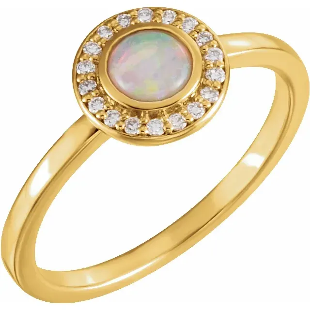 Iconic Gift Shiny Effect 14K Yellow Opal & .07 CTW Diamond Halo-Style Ring