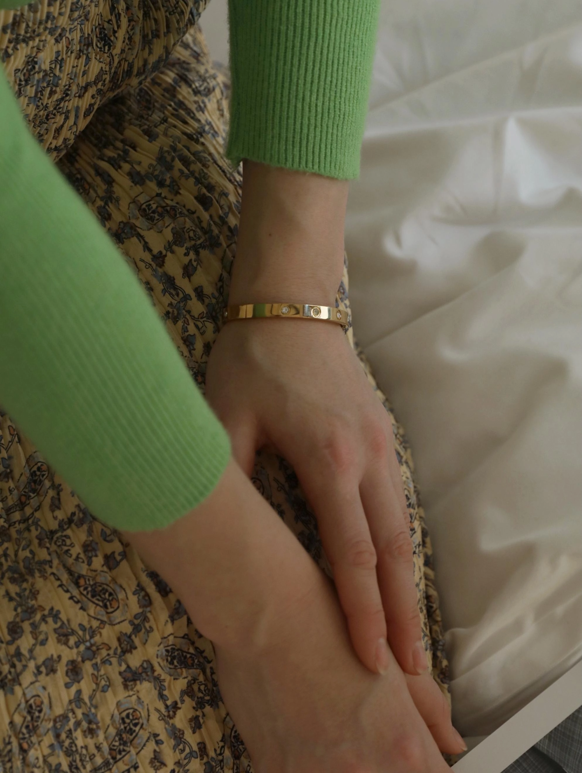 Lisette Diamond Studded Bangle 18K Gold/Rose Gold/Silver Essential Pair Sophisticated Sparkle