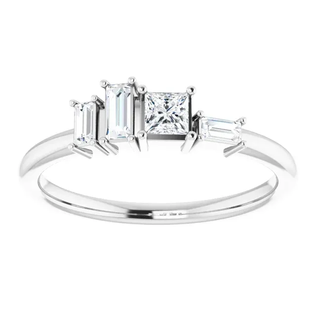 14K White 1/4 CTW Diamond Stackable Geometric Ring Sturdy Article Complex pattern