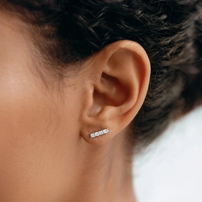 14k White Gold Diamond Bar Stud Earring - Lucia (Single) Rich Texture