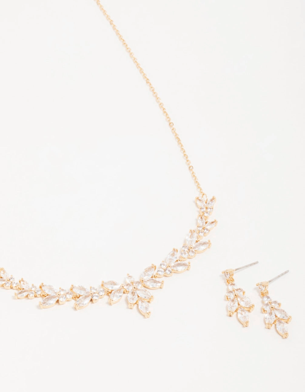 Holiday Gift Gold Cubic Zirconia Leaf Vine Necklace & Earrings Set