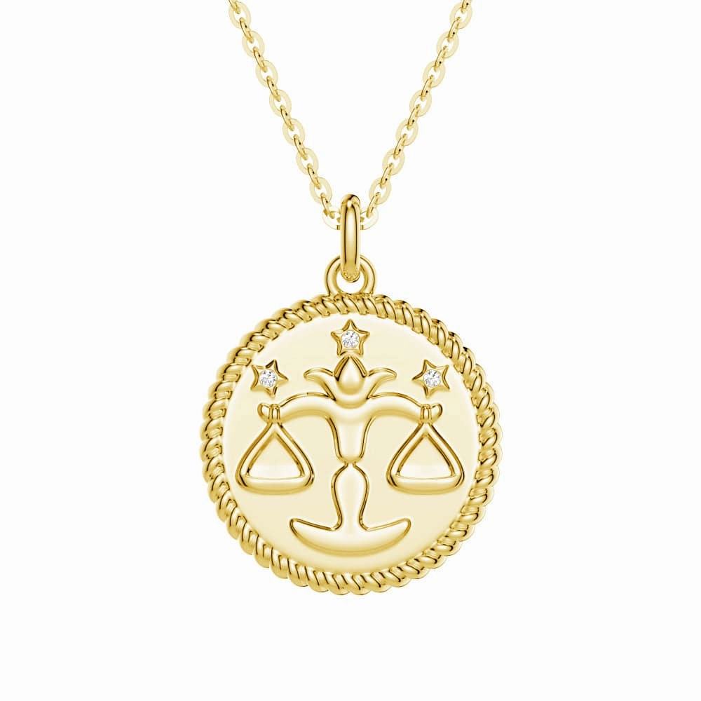 Libra Constellation Lab Grown Diamond Birthstone Pendant Necklace Smooth Surface Fashion Pulse