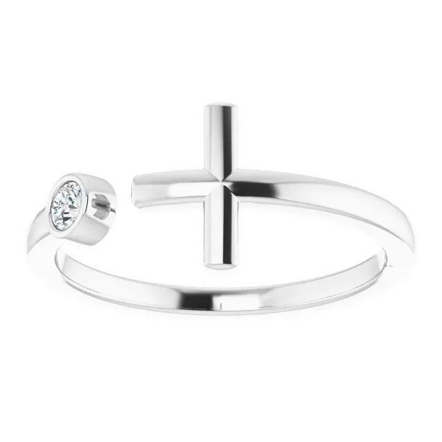 Excellent Jewelry 14K White .06 CTW Diamond Negative Space Cross Ring