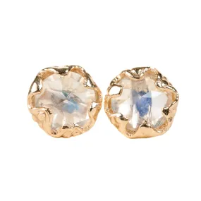 Moonstone Jester Studs - 14k Gold Glamourous Piece Fresh Statement